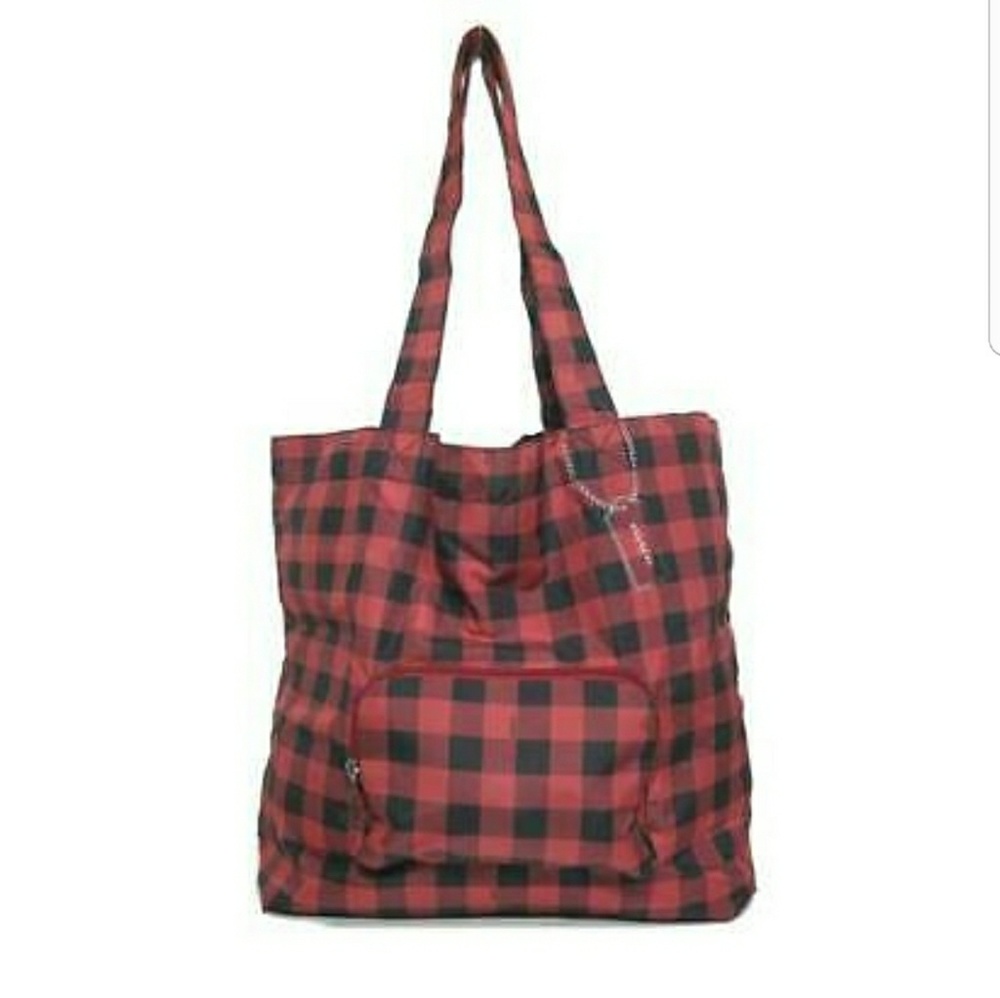 COACH RED AND BLACK GINGHAM PACKABLE TOTE